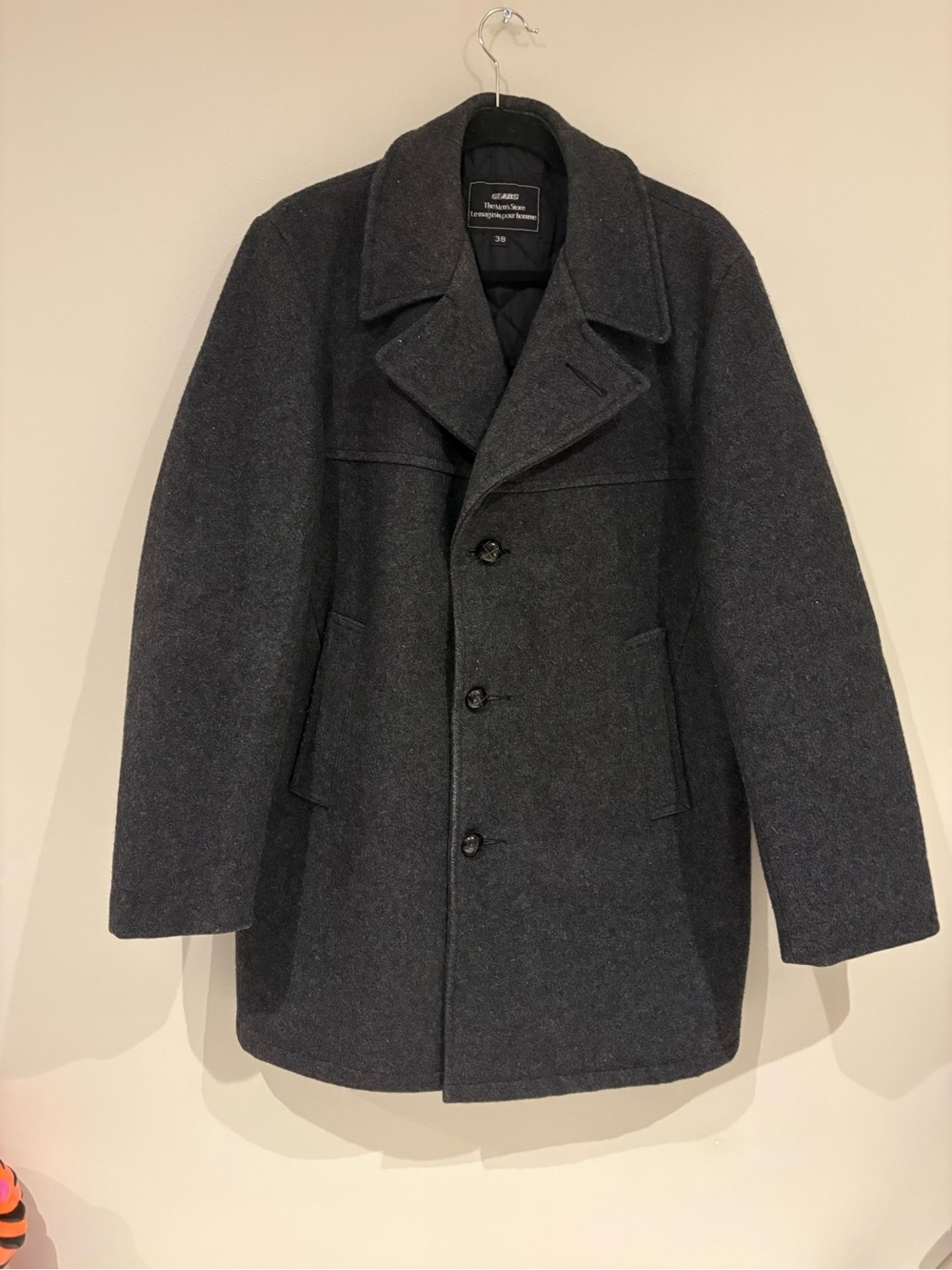 SEARS Men's Charcoal Gray Wool Blend Peacoat